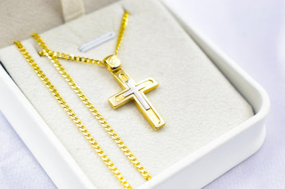 Ανδρικοί Σταυροί14K Gold Double Cross Pendant with Chain,Elegant Reversible Design,Unisex Christian Jewellery Men’s & Women’s Necklace Option,Baptism Gift