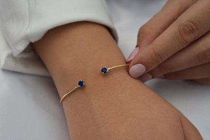 14K Gold Solid Bangle Sapphire,Luxury Sapphire Bangle, Bridal & Engagement Bangle,Bangle Sapphire Bracelet,Dainty Sapphire Bracelet