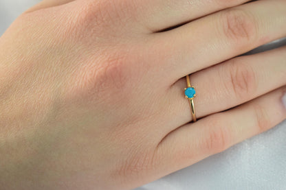 14K Solid Gold Thin Minimalist Ring–Big Turquoise Stone, Stackable Jewellery Gold Ring,Gold Band,14K Wedding & Engagement Ring,Gift for Her