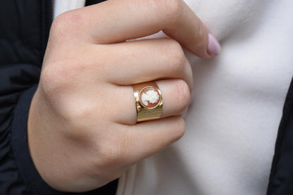 14K Gold Natural Cameo Handmade Ring,Handcrafted Cameo Ring,Vintage Exclusive Jewellery,Victoria Cameo Ring,Gift for Mom & Her