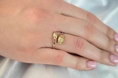 Χειροποίητο Δαχτυλίδι με Λιοντάρι με Ουρά & Κόκκινα Ζιργκόν