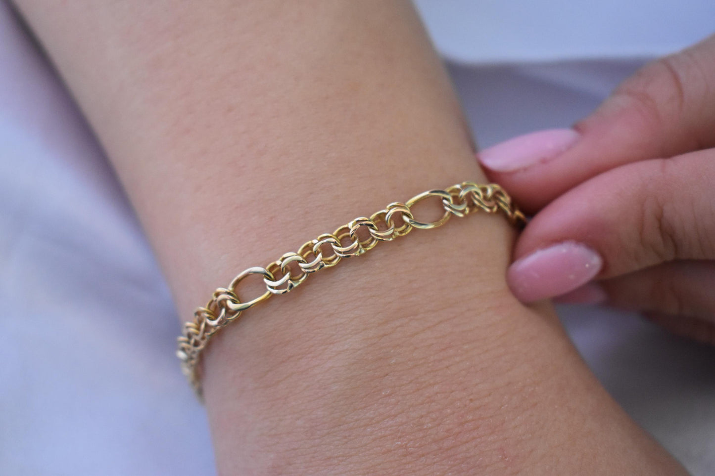 14K Gold Curb Chain Bracelet,Franco Retro Chain Bracelet,Vintage Look Chain Jewellery,Exclusive Anniversary Gift for Her