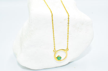 Κολιέ Κύκλος με Ορυκτό Σμαράγδι 14Κ