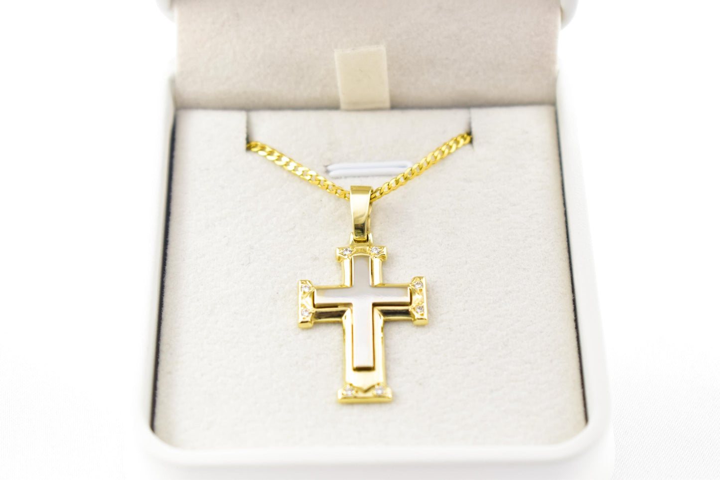 γυναικα 14K Gold Cross Pendant with Cubic Zirconia – Solid Gold Religious Necklace for Men & Women, Elegant Baptism Gift, Christian Jewelry