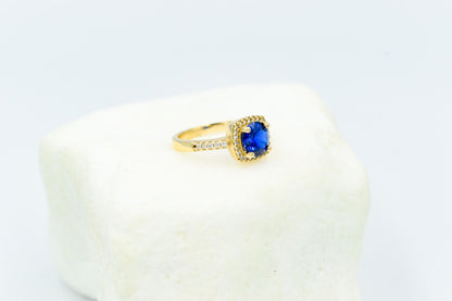 14K Gold Rosette Handmade Princess Inspired Ring,Blue Zircon Ring,Elegant & Unique Design,Luxurious Gift,Stylish Ring,Timeless Ring for Her