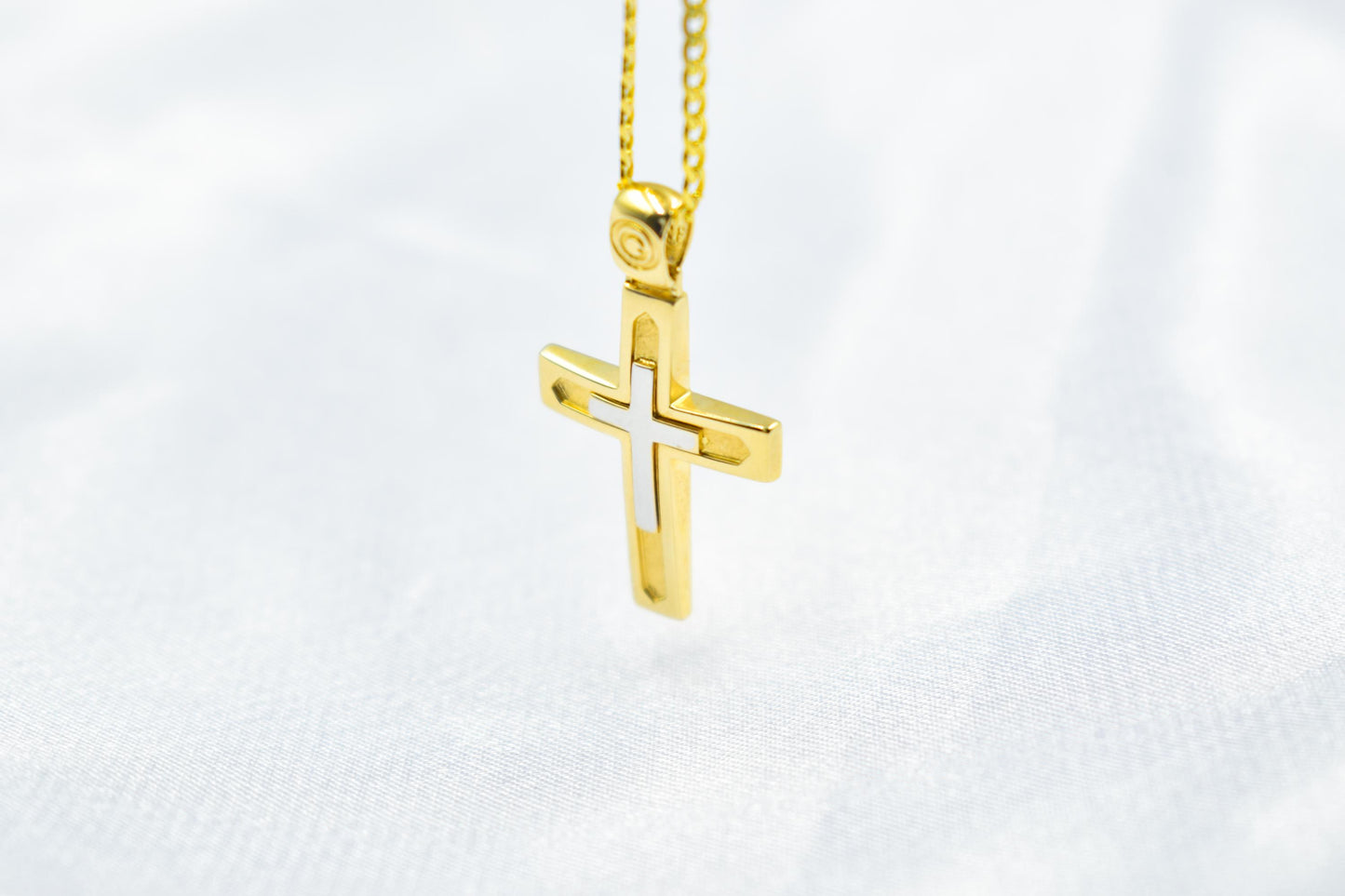 Ανδρικοί Σταυροί14K Gold Double Cross Pendant with Chain,Elegant Reversible Design,Unisex Christian Jewellery Men’s & Women’s Necklace Option,Baptism Gift