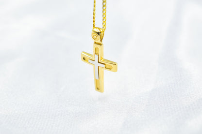 Ανδρικοί Σταυροί14K Gold Double Cross Pendant with Chain,Elegant Reversible Design,Unisex Christian Jewellery Men’s & Women’s Necklace Option,Baptism Gift