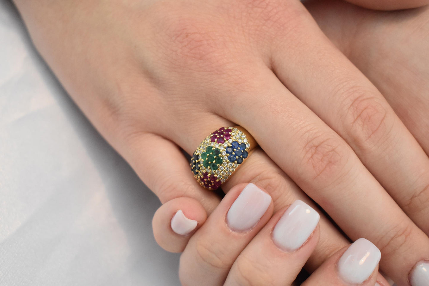 18K Gold Ring with Diamonds,Sapphires, Rubies & Emeralds,Engagement and Engagement Ring,Statement Ring,Ring for Women,Diamond Gold Ring