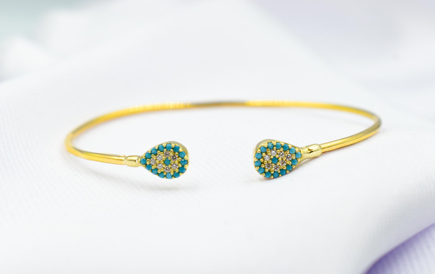 14K Gold Evil Eye Bangle Bracelet,Turquoise Bangle,Zircon Bangle Bracelet,Adjustable Bracelet,Gift for Her,Dainty Bracelet for Mom & Her