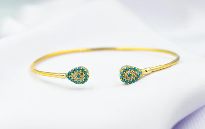 14K Gold Evil Eye Bangle Bracelet,Turquoise Bangle,Zircon Bangle Bracelet,Adjustable Bracelet,Gift for Her,Dainty Bracelet for Mom & Her