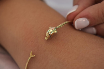 14k Gold Dolphin Bangle Bracelet,Dolphin Lovers Bracelet,Gold Sea Animal Bracelet Bangle,Summer Bracelet,Gift for Her,Sea Gold Collection