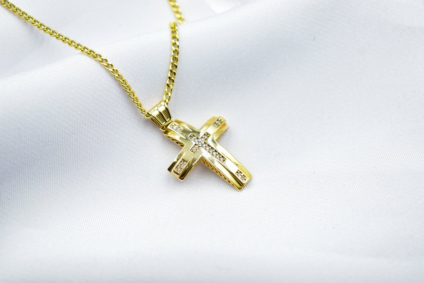 και τα δυο 14K Solid Gold Cross Necklace,Unisex Solid Gold Large Cross Necklace,Plain Gold Cross Charm, Christian Pendant,Radiant Religious Gold Cross