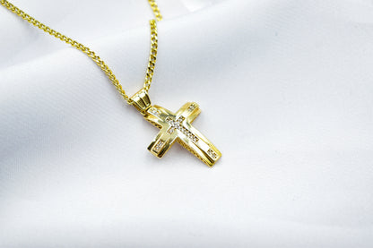 και τα δυο 14K Solid Gold Cross Necklace,Unisex Solid Gold Large Cross Necklace,Plain Gold Cross Charm, Christian Pendant,Radiant Religious Gold Cross