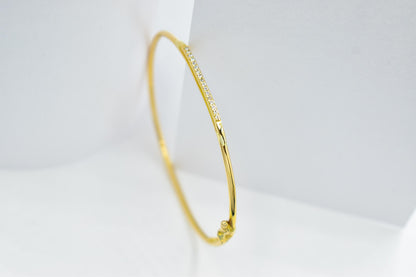 14K Gold Bar Bracelet, CZ or VVS1 Diamond Bangle,Dainty Gold Cuff, Custom Size,Gift for Her,Minimalist Gold Jewellery for Women Gift for Her