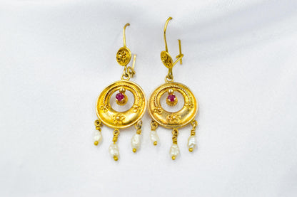 Σκουλαρίκια Boho με Ρουμπίνι & Μαργαριτάρια Κ14