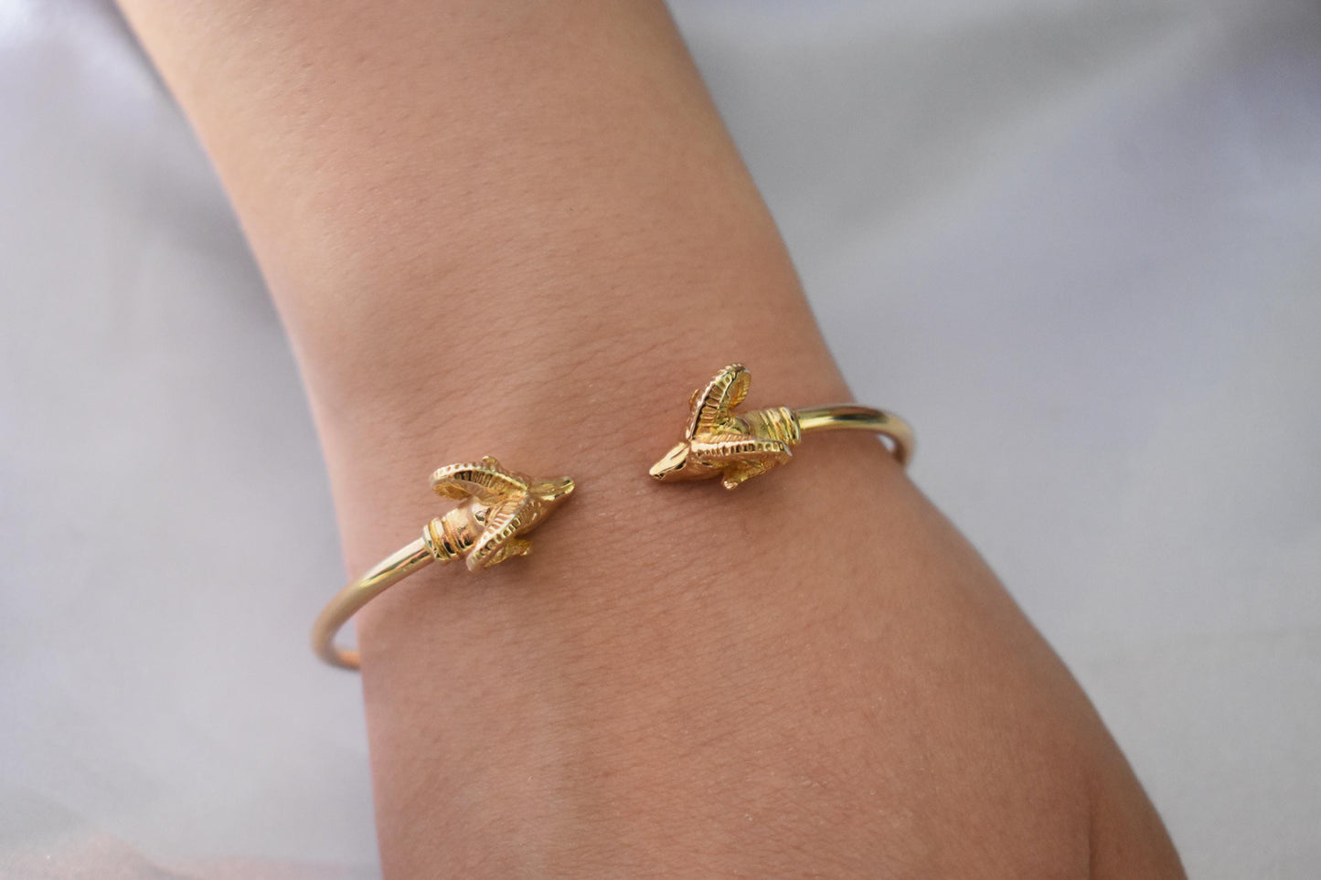 14K Solid Gold Ram Bangle,Ancient Greece Jewel,Aries Gold Bracelet,Ram Handcrafted Gold Bangle,Bangle Gift,Fine Jewelry,Gold Animal Bracelet