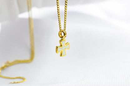 Χρυσός Σταυρός με Λευκό Σμάλτο Κ14