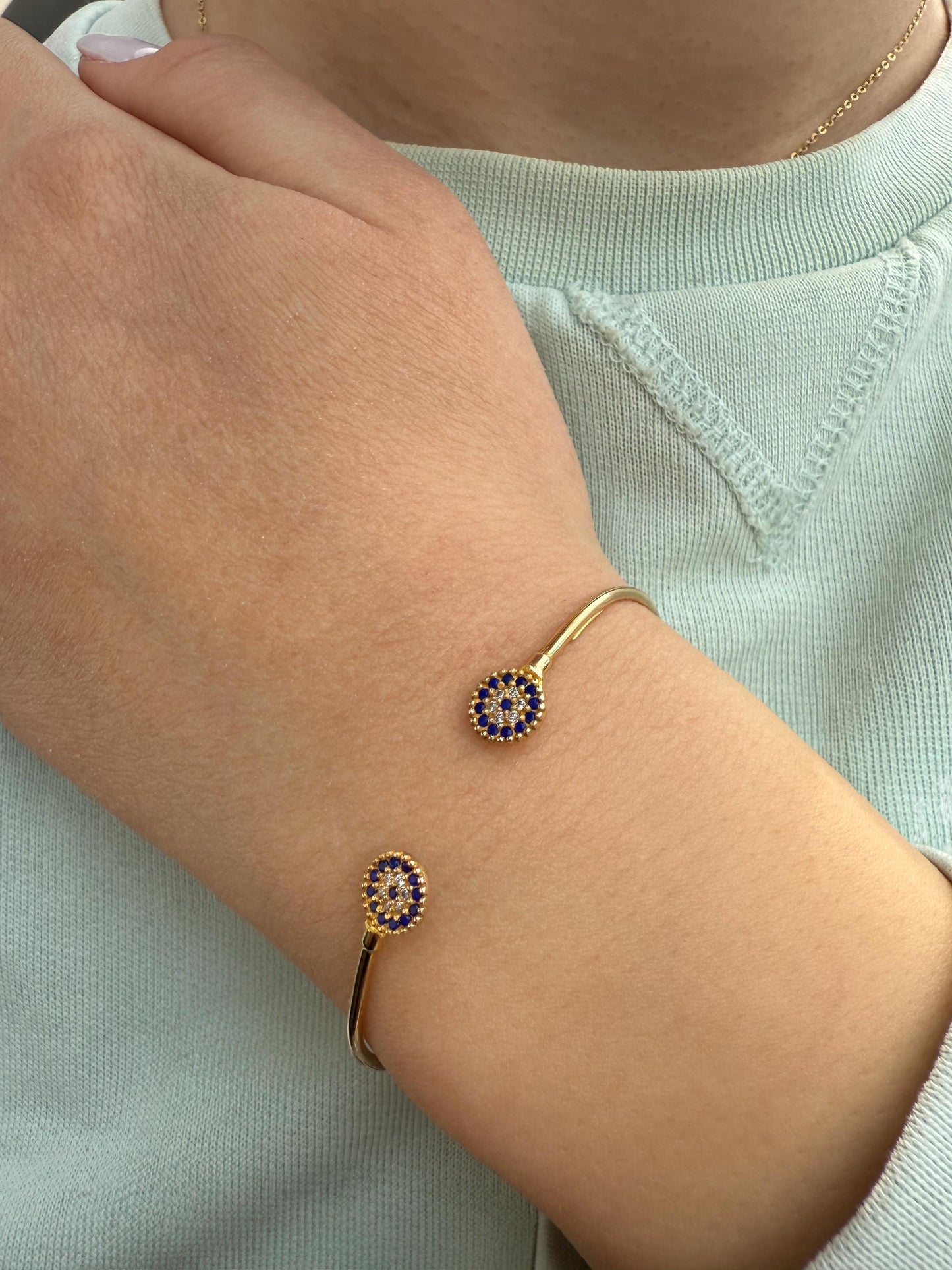 14K Gold Bangle Lapis Lazuli Evil Eye,Exclusive Minimal Bracelet,Lapis Lazuli Gold Evil Eye Bangle,Solitaire Bracelet,Perfect Gift for Her