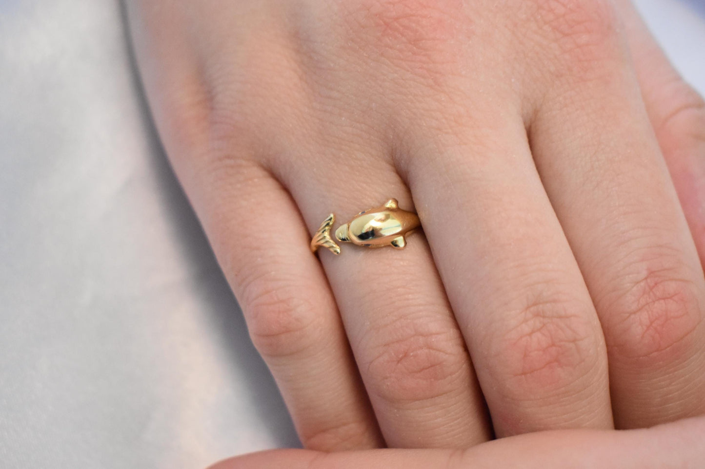 Dolphin 14K Solid Gold Ring,Gold Dolphin Band,Animal Sea Ring,Gift for Her,Minimalist Ring,Greek Summer Collection,Sea Life Jewellery