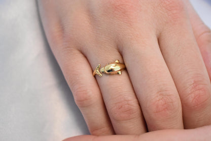 Dolphin 14K Solid Gold Ring,Gold Dolphin Band,Animal Sea Ring,Gift for Her,Minimalist Ring,Greek Summer Collection,Sea Life Jewellery