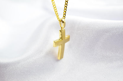 Ανδρικοί Σταυροί 14K Solid Gold Cross Necklace,Unisex Solid Gold Large Cross Necklace,Plain Gold Cross Charm, Christian Pendant,Radiant Religious Gold Cross