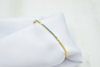 14K Gold Pave Bar Bracelet,Gold Everyday Bracelet Women,Handcrafted Ladies Dainty Line Bracelet,Elegant Stacking Bracelet Gift for Mom & Her