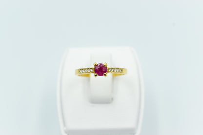 Χειροποίητο Μονόπετρο με Ορυκτό Ρουμπίνι & Διαμάντια Κ18