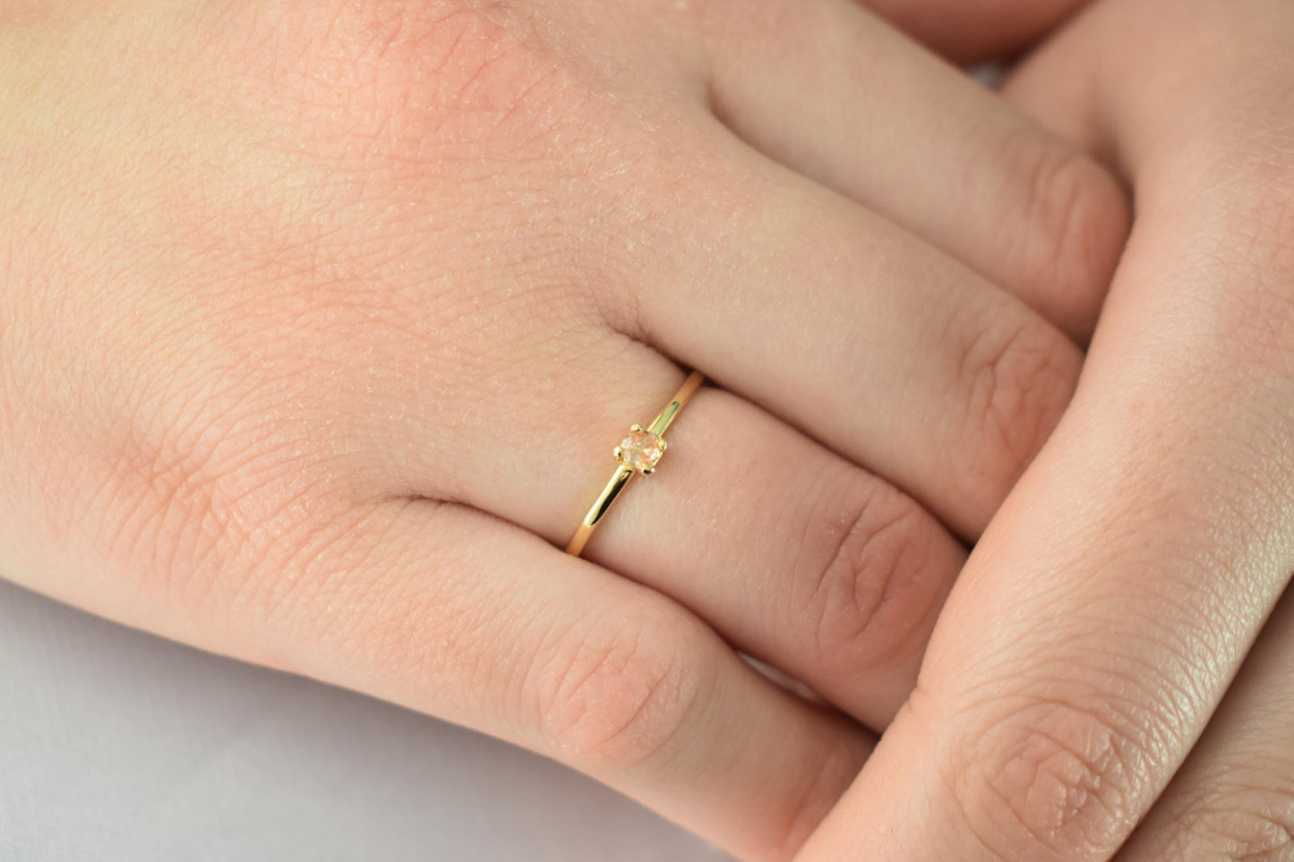 14K Solid Gold Thin Minimalist Ring–Light Yellow Zircon,Stackable Jewellery Gold Ring,14K Wedding & Engagement Stacking Ring,Gift for Her