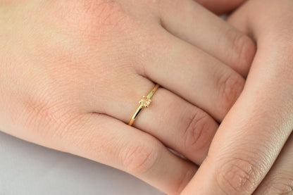 14K Solid Gold Thin Minimalist Ring–Light Yellow Zircon,Stackable Jewellery Gold Ring,14K Wedding & Engagement Stacking Ring,Gift for Her