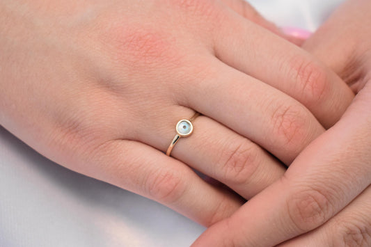 14K Solid Gold Evil Eye Ring,Elegant Gold Ring,Mother of Pearl Ring,Protection Ring,Dainty Pearl Ring,Adjustable Ring,Gift for Mom & Her