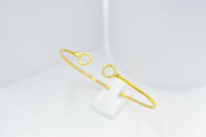 14K Gold Circle Bangle Bracelet,Open Circle Gold Bracelet,Dainty Diamond Bangle, Zircon Bangle Gift for Her,Adjustable Bracelet,Gift for Her