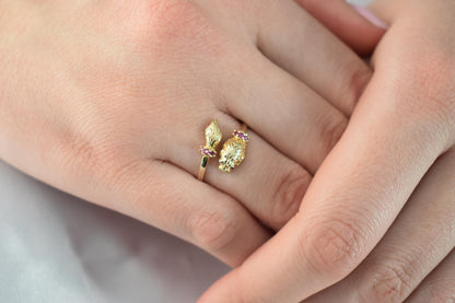 Χειροποίητο Δαχτυλίδι με Λιοντάρι με Ουρά & Κόκκινα Ζιργκόν