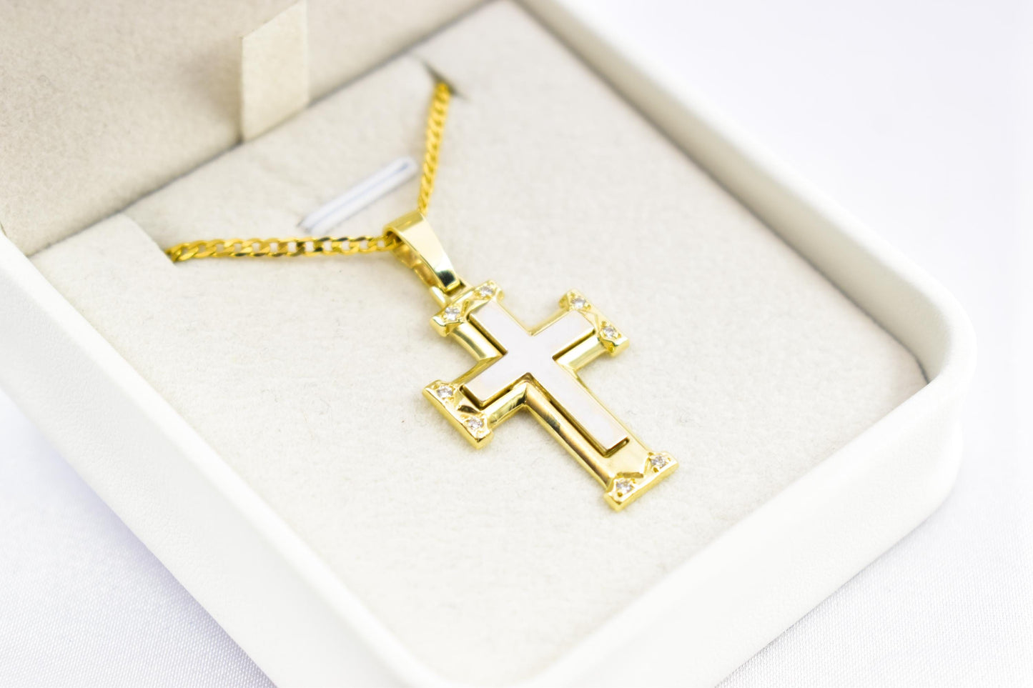 γυναικα 14K Gold Cross Pendant with Cubic Zirconia – Solid Gold Religious Necklace for Men & Women, Elegant Baptism Gift, Christian Jewelry