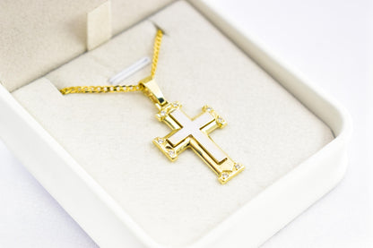 γυναικα 14K Gold Cross Pendant with Cubic Zirconia – Solid Gold Religious Necklace for Men & Women, Elegant Baptism Gift, Christian Jewelry