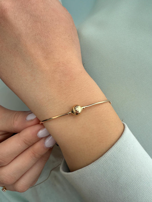 14k Gold Ball Torque Cuff Bangle Bracelet,Gold Round Adjustable Ball Bracelet,Ball Bead Bracelet,Genuine Bangle,Exclusive Gift for Her