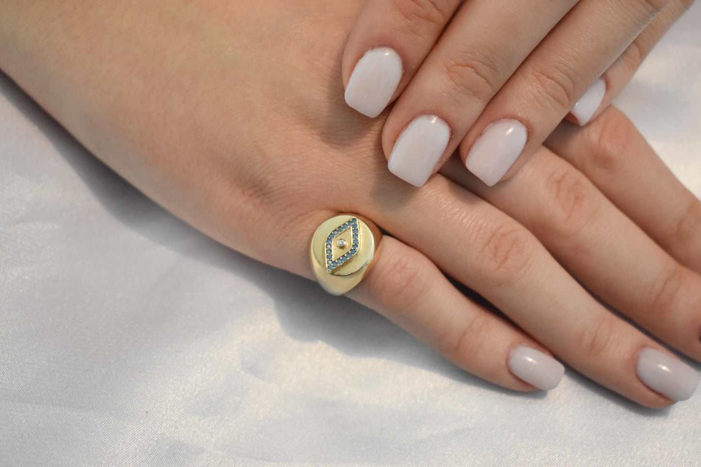 14K Solid Gold Evil Eye Ring,Turquoise Gold Ring,Stackable Jewellery,14K Wedding Stacking Ring,14K Amethyst Ring,Evil Eye Gold Ring for Her