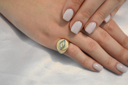 14K Solid Gold Evil Eye Ring,Turquoise Gold Ring,Stackable Jewellery,14K Wedding Stacking Ring,14K Amethyst Ring,Evil Eye Gold Ring for Her