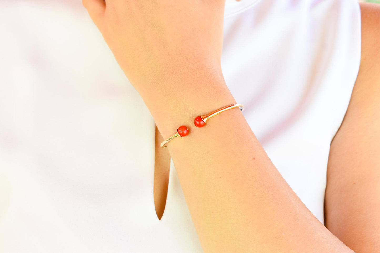 14K Gold Coral Bracelet,Coral Bangle Bracelet,Stacking Gold Bangle Bracelet,Minimal Bangle Bracelet,Summer Collection,Exclusive Gift for Her