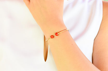 14K Gold Coral Bracelet,Coral Bangle Bracelet,Stacking Gold Bangle Bracelet,Minimal Bangle Bracelet,Summer Collection,Exclusive Gift for Her