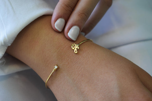 14K Gold Monogram Bracelet,Personalized (Every Initial Letter You Want) Gold Bangle Bracelet,Monogram Bangle,Gold Custom Bangle Bracelet