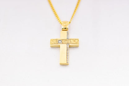 γυναικα 14K Gold Orthodox Cross Pendant with Enamel Back – Double-Sided Religious Jewelry for Men & Women
