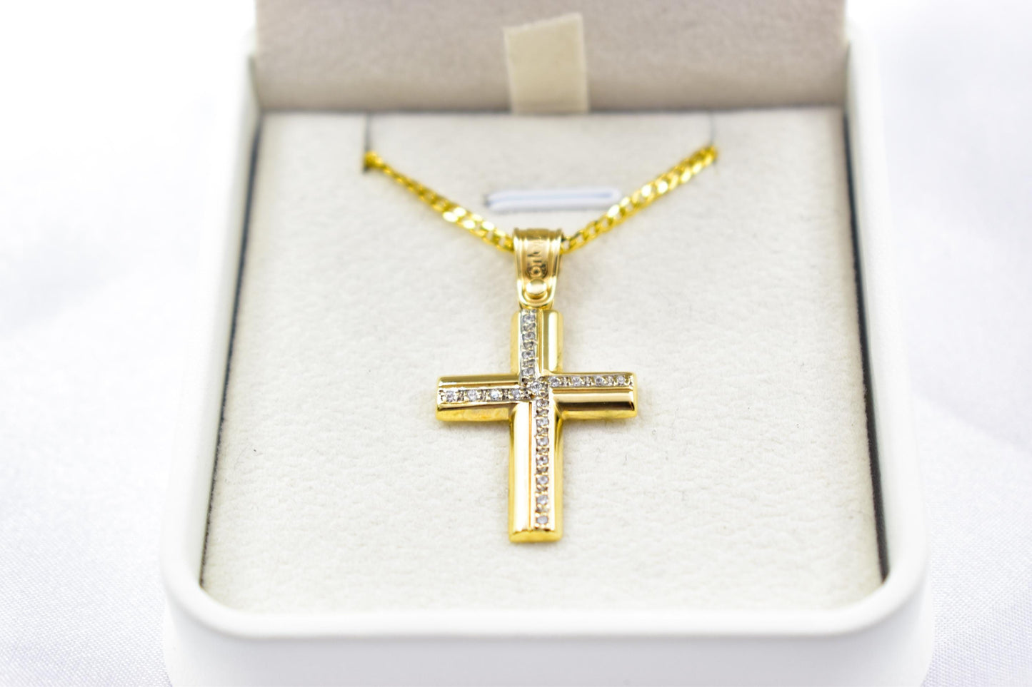 γυναικα 14K Gold Cross Pendant with Zircon Stones | Handcrafted Christian Jewellery | Minimal Design Cross | Women’s Men’s Gold Cross ,Baptism Gift