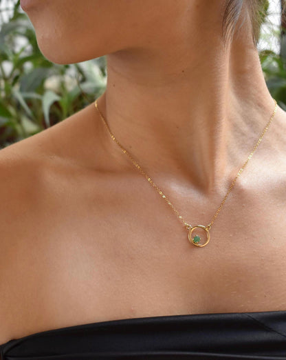 Κολιέ Κύκλος με Ορυκτό Σμαράγδι 14Κ