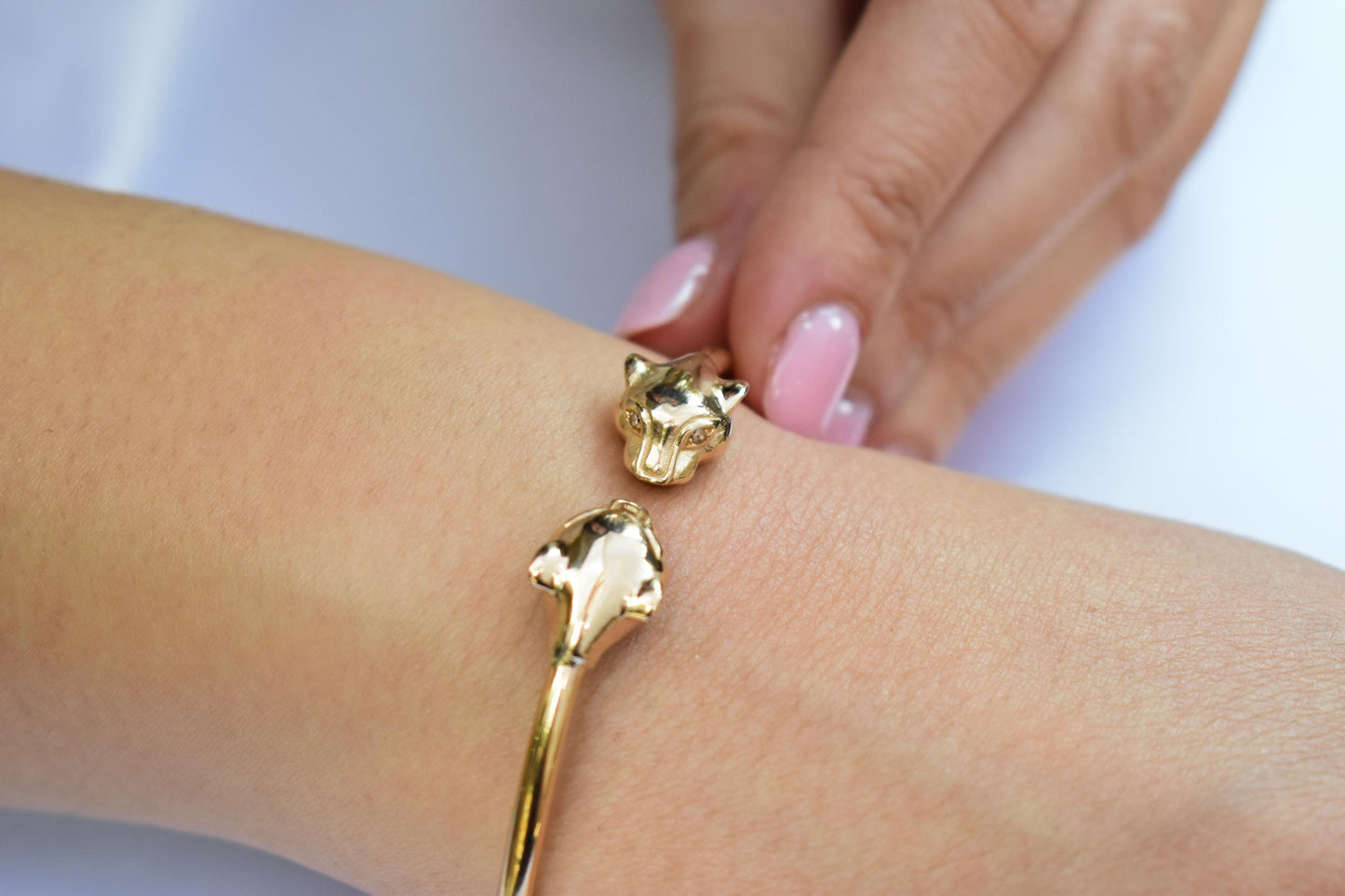 14K Gold Panther Bracelet with Diamonds, Solid Gold Cuff, Diamond Eye Bangle, Luxury Unisex Jewellery, Bold Gold Statement Gift,Gift for Her