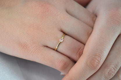 14K Solid Gold Thin Minimalist Ring–Light Pink Zircon, Stackable Jewellery Gold Ring,14K Wedding & Engagement Stacking Ring,Gift for Her