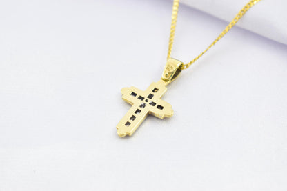 γυναικα 14K Solid Gold Cross Pendant White Zircon Stones,Two-Tone Yellow-White Gold Finish,Optional 14K Chain,Elegant Christian Gift for Men & Women