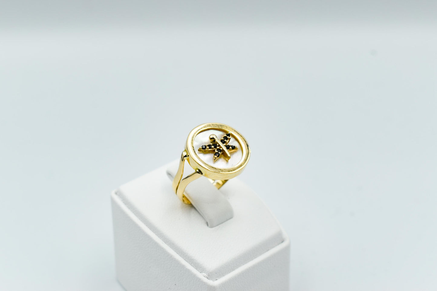 Χειροποίητο Δαχτυλίδι Κ14 με Φίλντισι & Λιβελούλα με Ζιργκόν