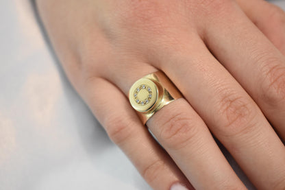 14K Solid Gold Ring,Unique Round Ring,Engagement & Wedding Gold Ring,Statement Ring,Stackable Gold Ring,Gift for Mom and Her