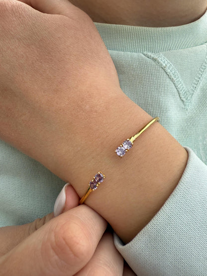 14K Gold Purple Zircon Bangle Bracelet,Exclusive Zircon Bangle,Bezel Bangle Bracelet,Bridal & Bridesmaid Bracelet,Dainty Gold Bracelet