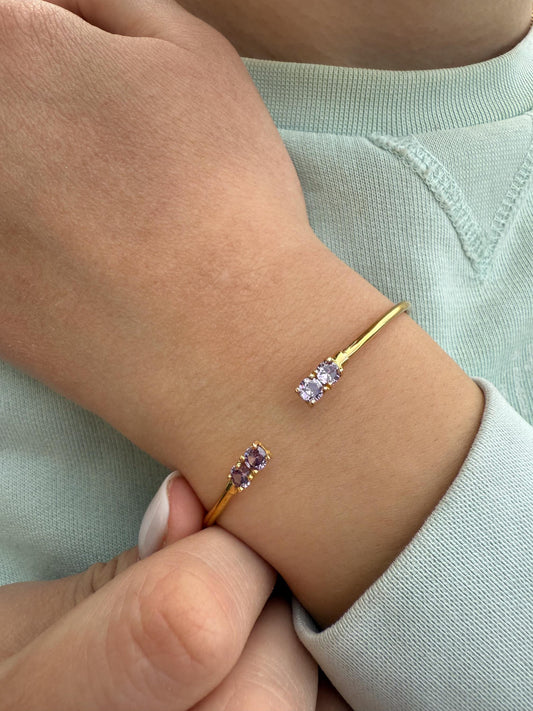 14K Gold Purple Zircon Bangle Bracelet,Exclusive Zircon Bangle,Bezel Bangle Bracelet,Bridal & Bridesmaid Bracelet,Dainty Gold Bracelet